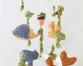 Baby Crib Mobile- nursery mobile Woodland Animals Crib Mobile-Custom Made Mobiles-Forest Animals Mobile- bear, hedgehog,squirrel, fox mobile