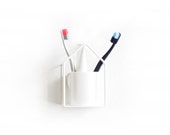 SALE (only one white) Geometric hanging shelf home - House for Brushing teeth brush holder - metal steel welded powder coated shelf