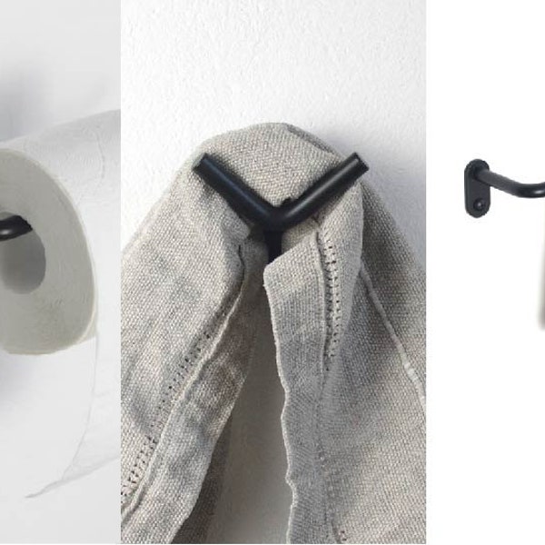 Bathroom acesories set of three, Bathroom kit, Towel holder - Toilet paper holder - Hook holder