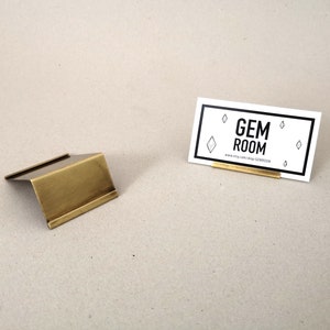 Suporte moderno universal de latão, cartão de visita frente e verso, etiqueta de preço, cartão postal, suporte para número de mesa - exibição de descrição do produto em latão