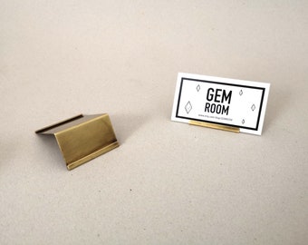 Universal Modern brass holder, Double-sided Business card, Price tag, Post card, Table number holder- Brass product description display