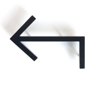Metalen wandbord met pijl naar links of rechts. Bewegwijzeringssysteem met richtingspijlen. Info adres nummer pijl borden. Wanddecoratie. IJzeren pijlsymbolen