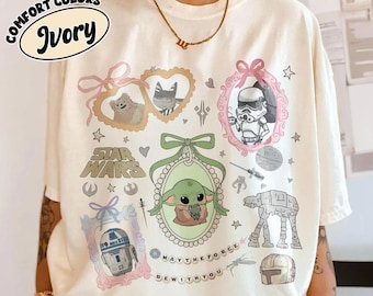 Retro Coquette Bow Star Wars Cute Shirt, Kawaii Grogu Tee, May The Force Be With You, Pastel Galaxy Shirt, Disney World Comfort Color Shirts