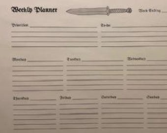 Elegant Gothic Weekly Planner | Dark Aesthetic Planner Page | Gothic Digital Download