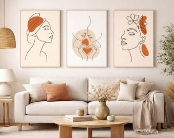 Boho Woman line art set van 3, minimalistische galerij wanddecoratie (pdf en eps)