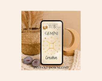 Fondo de pantalla del zodiaco Géminis / Fondo de pantalla de astrología bohemia para teléfono / Descarga digital / Fondo de iPhone y Android