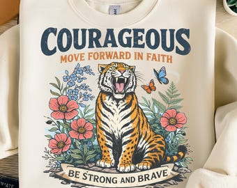 Diseño digital de tigre vintage - PNG sin miedo - Diseño imprimible de versículo bíblico por sublimación PNG - Gráfico de camiseta religiosa vintage Christionn