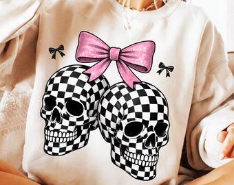 Coquette Checkered Cherry Skull PNG, skull valentine PNG,Halloween Gothic Sublimation DTF Digital Download,Trendy Halloween Shirt Design png