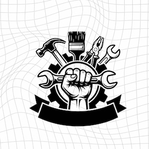 Custom Mechanic Tools SVG PNGHandyman Logo SVG Template, Construction Contractor Banner Badge, Wrench Gear Tool Vector