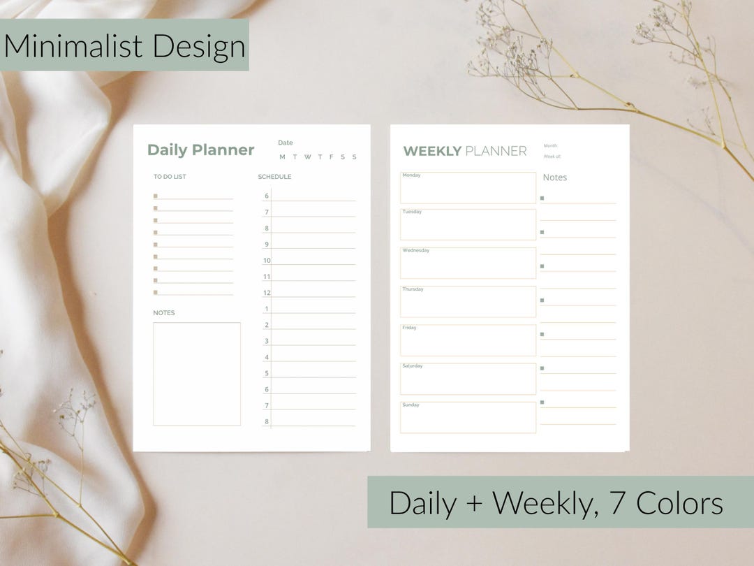 Printable Daily and Weekly Planner Bundle | Minimal Planner Template ...