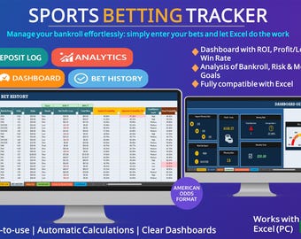Rastreador de Apostas Esportivas Excel - Planilha de Bankroll e ROI de Apostas - Download Digital