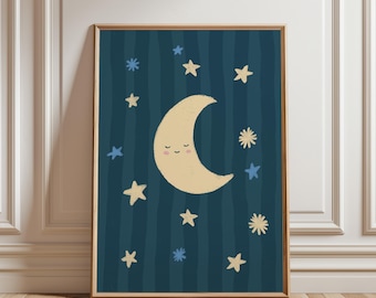 Sleepy Moon - Nursery Wall Art | Digital Download | Printable Kids Room Decor