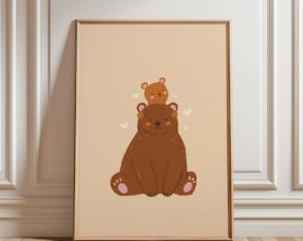 Bear and Cub - Nursery Wall Art | Digital Download | Printable Kids Room Decor