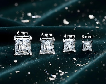 Square Moissanite Stud Earrings: D Color, 925 Silver, 0.50-2 Carat