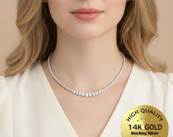 Moissanite Tennis Necklace | 5.5mm Diamond Choker | 14K Gold Plated 925 Silver