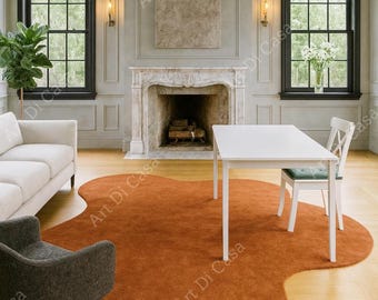 Hand-Tufted Wool Rug: Solid Rust Irregular Shape, Custom Size