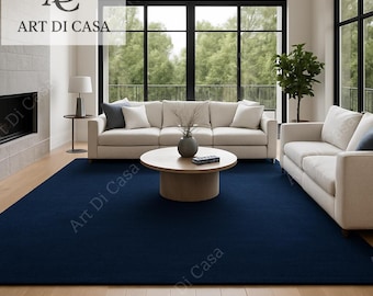 Hand-Tufted Deep Navy Blue Wool Rug: Solid Area Rug, Custom Size