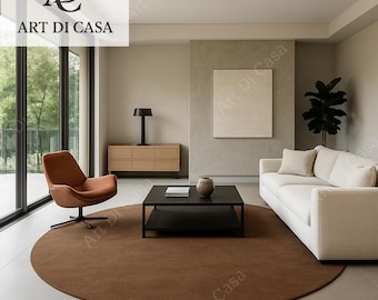 Hand-Tufted Wool Round Rug: Solid Brown Area Carpet