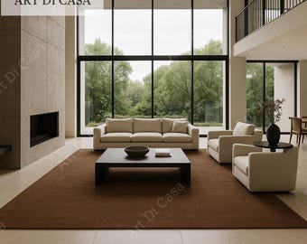 Hand Tufted Solid Brown Wool Rug, Custom Sizes Available