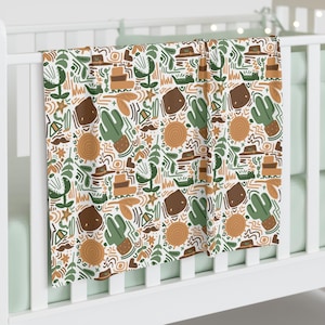 Southwestern Cactus Pattern Baby Swaddle Blanket | Desert Succulent Nursery