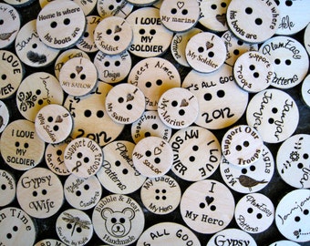 Custom Laser Engraved Birch Ply Buttons (set of 50)