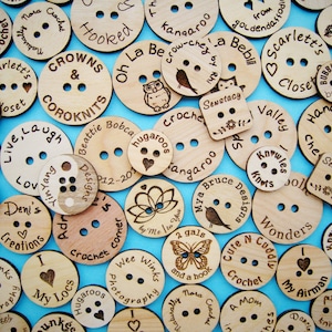 Custom Laser Engraved Birch Ply Buttons set of 25 image 1