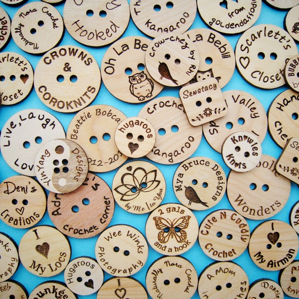 Custom Laser Engraved Birch Ply Buttons (set of 25)