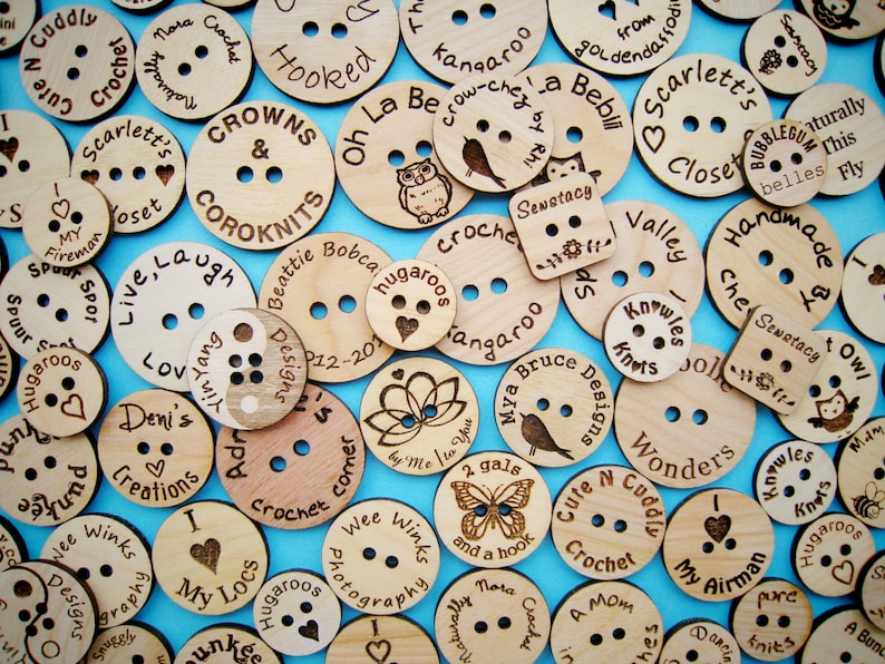 Custom Laser Engraved Birch Ply Buttons set of 25 image 1
