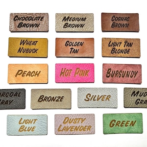 Qty. 25 Custom Laser Engraved Light Textured Faux Leather Flexible Labels, Brand your Handcrafted projects, Bags, Crochet, Knitting and more