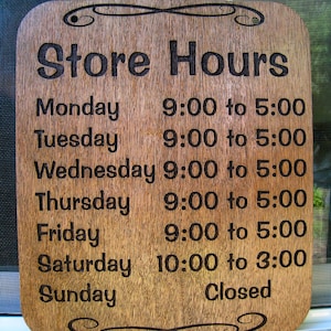 Custom Engraved Birch Ply Wooden Store Hours Sign