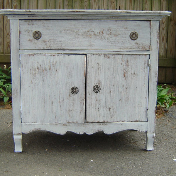 Reserved for Blanca....Vintage Distressed White Furniture Shabby Chic End Table Cabinet