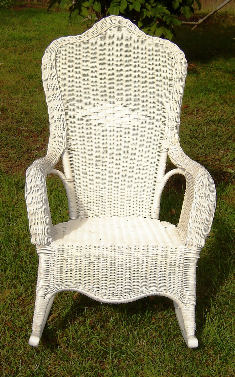 Vintage White Wicker Rocking Chair | Etsy