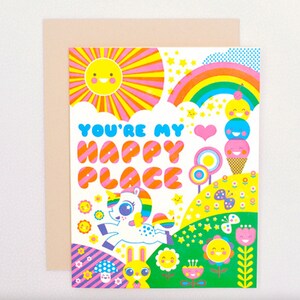 Você é meu lugar feliz - Kitsch Kawaii inspirado em unicórnio arco-íris trocadilho cartão - amor e amizade - Dia dos Namorados, Palentinos, Galentinos, meu marido