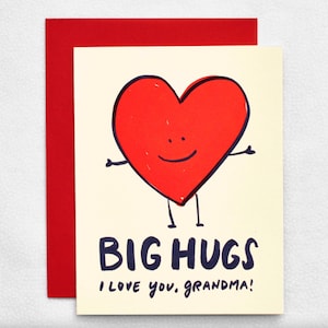 Grandes abraços, eu te amo, vovó - Cartão de abraço em forma de coração - Cartão para qualquer dia ou dia das mães - Feliz dia das mães, a melhor vovó Nana Nanna de todos os tempos