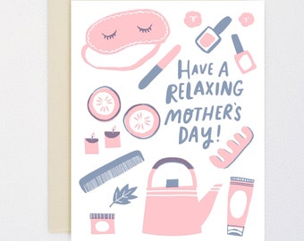 NEON Pastel - Have a Relaxing Mother's Day -  Hobbies - Self Care, Spa Day, Nail Varnish, Comb, Tea & Cake, Gentle Mother's Day, Pretty Card