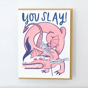 Vous tuez ! Félicitations - Knight Slaying Dragon Pun - Carte de félicitations néon - Réussite des examens, permis de conduire, nouvelle maison, travail, bébé, mariage