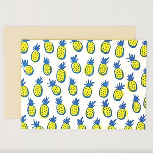 Imprimé ananas jaune et bleu - Carte de correspondance vierge