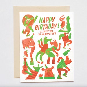 Carte Joyeux anniversaire, faisons la fête - Carte de jeu de mots d'anniversaire dans la jungle