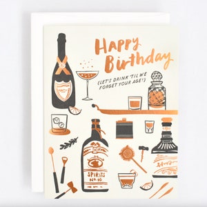 Fijne verjaardag, Let's Drink 'Til We Forget Your Age! Metallic koper - dronken verjaardag, prosecco, whisky, gin, champagne, bier, cocktail
