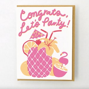 ¡NEÓN! Tiki Felicitaciones - ¡Vamos a la fiesta! Tarjeta de felicitaciones tropicales: exámenes aprobados, examen de manejo, nuevo hogar, trabajo, boda, A-LEVEL, resultados de GCSE