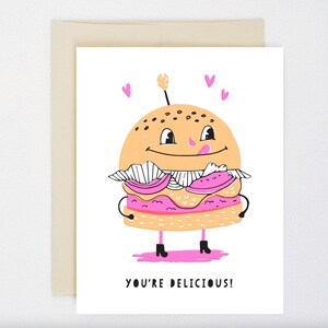 NEON You're Delicious! - Trocadilho Hungry For You - Cartão de amante de comida de hambúrguer, amizade, namorados, palestinas, galentines, engraçado alternativo