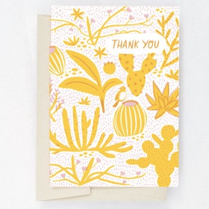 Carte de voeux de remerciement cactus cactus - intérieur vierge - jaune et violet
