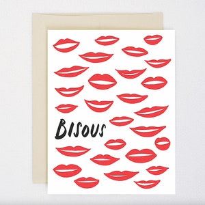 Bisous - Bisous - Carte de voeux lèvres rouges - Saint Valentin, Palentines, Galentines, My Love, My Husband, Wife, Girlfriend, Boyfriend, French