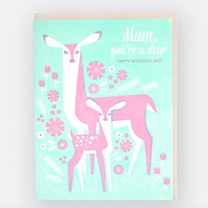 NEON Pastel - Mamma sei una cara - Felice festa della mamma - Biglietto di gioco di parole con un cervo - Animale, amante della natura, passeggiata nel bosco, Bambi, mamma e bambino