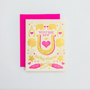 GOUD en NEON You're My Lucky Charm woordspelingkaart - Valentines, Palentines, Galentines, My Love, My Husband, Wife, Girlfriend, Boyfriend Wedding