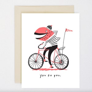 Lege kaart You Do You - Fish on Bicycle woordspeling - NEON-oranje