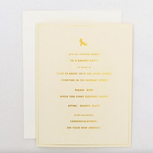 Vous êtes cordialement invité à une fête de bébé - jeu de mots carte de voeux pour nouveau bébé - bébé fille, bébé garçon, sexe neutre - humour nouveau bébé