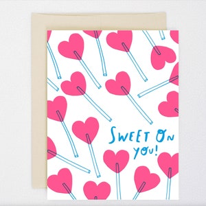 NEON I'm Sweet On You - hart suiker lolly woordspeling - liefde, vriendschap, valentijnskaart - verjaardag, trouwkaart, Palentines, Galentines