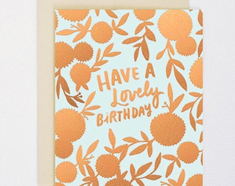 Have A Lovely Birthday - Copper Foil and Mint Green Abstract Floral Design