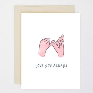 Je t'aime toujours - geste de promesse au petit doigt néon - carte de voeux d'amour Saint-Valentin, Palentines, Galentines, je t'aime, geste de la main, signe